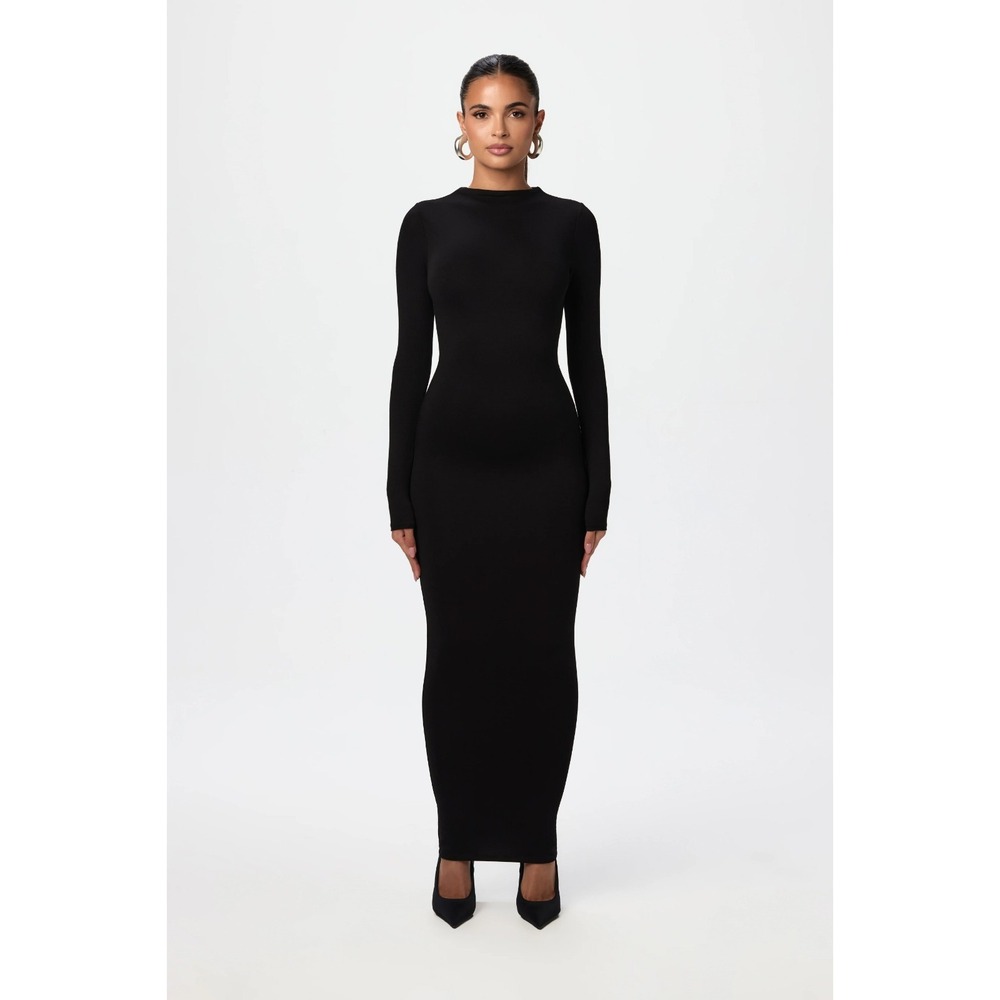Naked Wardrobe Black Long Sleeve Sculpt Mock Neck Maxi Dress Women's Size‎ XS